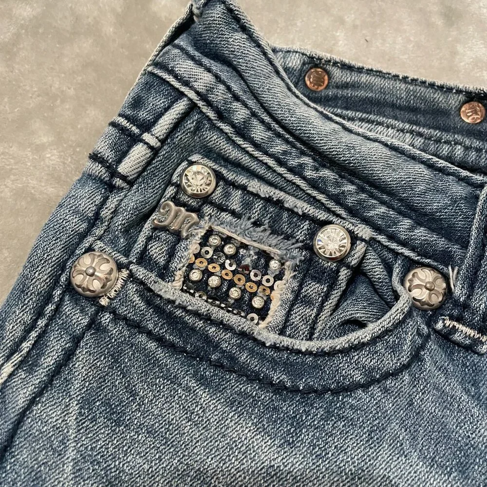 Miss Me Boot Cut Jeans with Embellished Back Pockets - Light Blue Denim - Picture 8 of 14